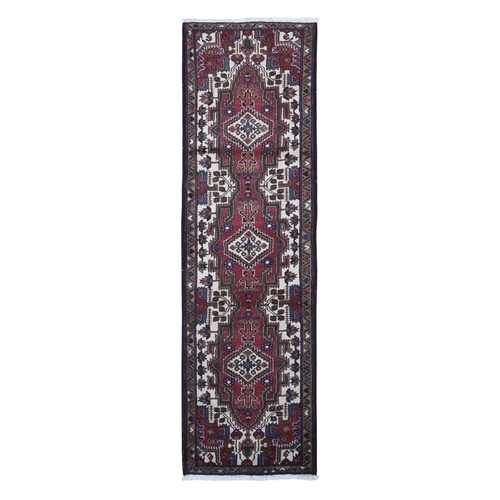 Vintage Persian Bakhtiar with Triple Medallion Design Cherry Red Natural Wool Clean Hand Knotted Oriental 