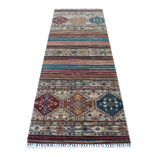 Taupe Super Kazak In A Colorful Palette Khorjin Design Pure Wool Hand Knotted Oriental Runner 