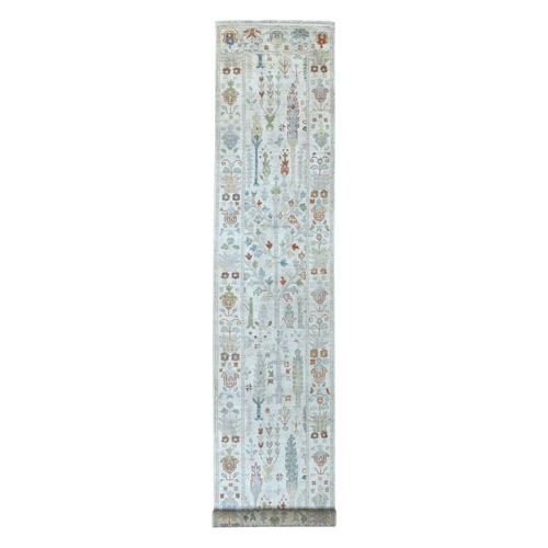 Ivory Angora Oushak With Cypress Tree Design Soft Velvety Wool Hand Knotted Oriental XL Runner 