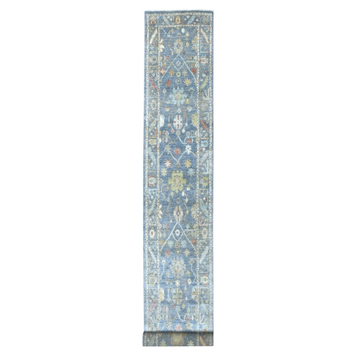 Blue Angora Oushak With Soft And Vibrant Wool Hand Knotted Oriental XL Runner 