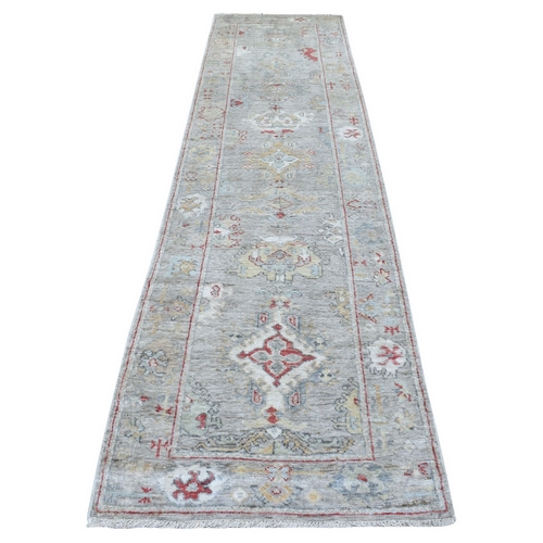 Hand Knotted Soft Velvety Wool Angora Oushak Light Gray With Soft Colors Oriental Runner 