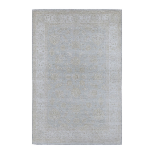 White Wash Peshawar Pure Velvety Wool Light Gray With Soft Colors Hand Knotted Oriental 