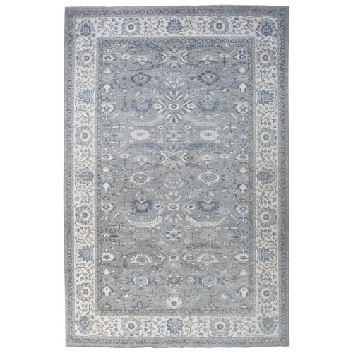 Misty Gray, Afghan Peshawar with Ziegler Mahal Design, Hand Knotted, Pure Wool, Oversized, XL, Oriental 