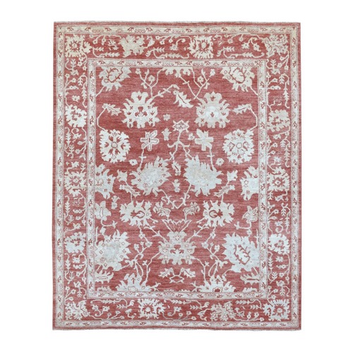 Brick Red, Afghan Angora Oushak Natural Dyes, Pure Wool Hand Knotted, Oriental Rug