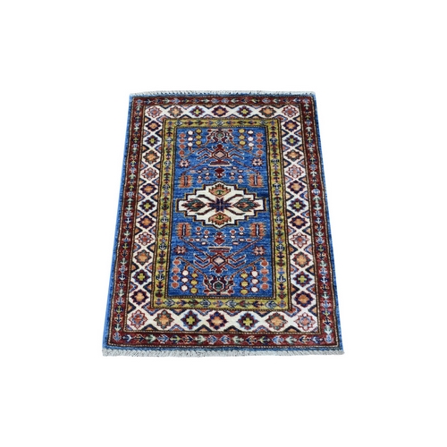 Super Kazak Blue Hand Knotted Soft Wool In A Colorful Palette Oriental 