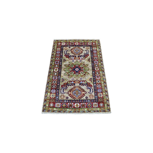 Extremely Durable Wool Super Kazak in a Colorful Palette Taupe Hand Knotted Oriental 
