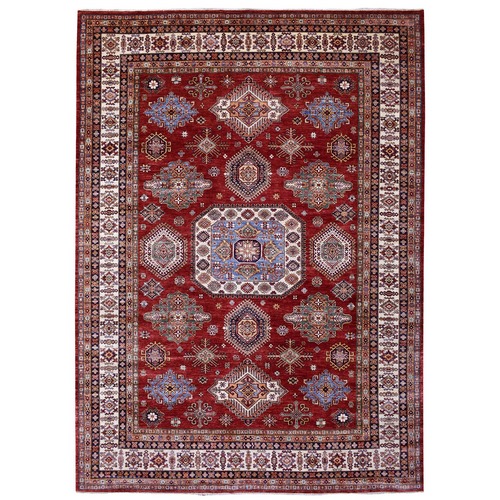 Rich Red, Afghan Super Kazak with Tribal Medallions Design, Natural Dyes Pure Wool Hand Knotted Oriental Rug
