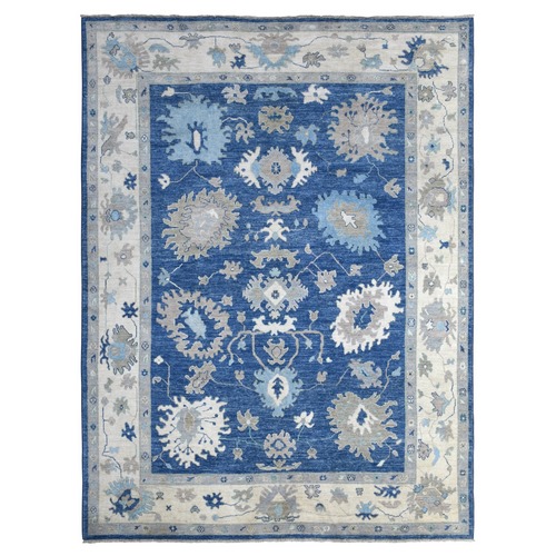 Denim Blue, Afghan Angora Oushak Natural Dyes, Soft Wool Hand Knotted, Oriental Rug