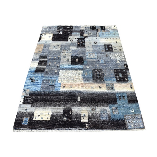 Kashkuli Gabbeh The Fusion OF Beautiful Gray, Black And Blue Soft, Velvety Wool Hand Knotted Oriental 