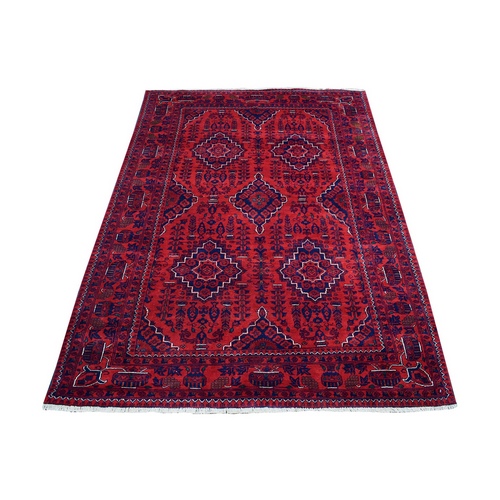 Saturated Red Afghan Khamyab with Natural Dyes Denser Weave with Shiny Wool Hand Knotted Oriental 