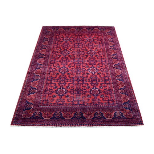 Afghan Khamyab Denser Weave with Shiny Wool Hand Knotted Deep and Saturated Red Oriental 