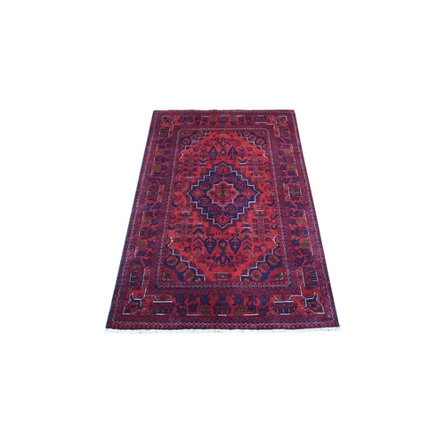 Hand Knotted Afghan Khamyab Geometric Medallion Design Denser Weave with Shiny Wool Deep and Saturated Red Oriental 