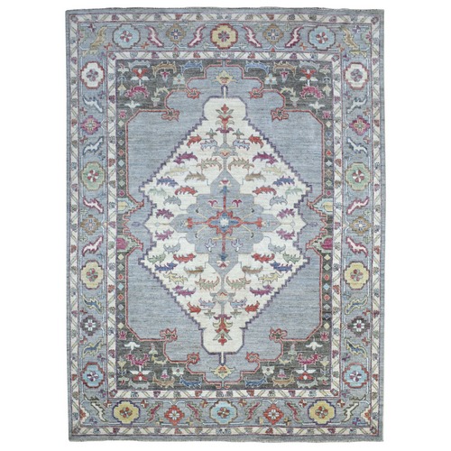 Hand Knotted Gray Geometric Anatolian Village Inspired Angora Oushak Shiny Wool Oriental 