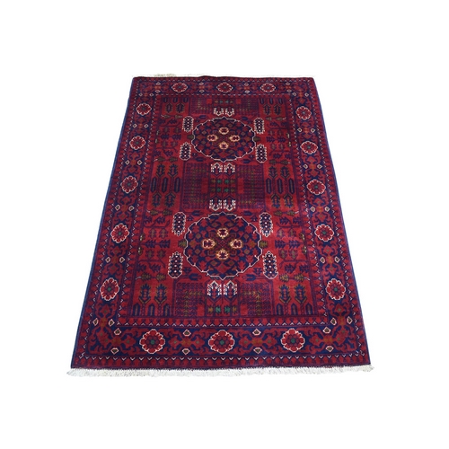 Denser Weave with Shiny Wool Deep Saturated Red Afghan Khamyab with Tribal Design Hand Knotted Oriental Rug