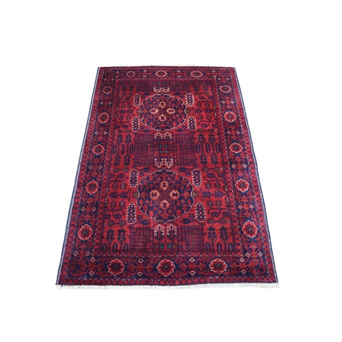 Hand Knotted Saturated Red Denser Weave with Shiny Wool Afghan Khamyab Tribal Design Oriental Rug