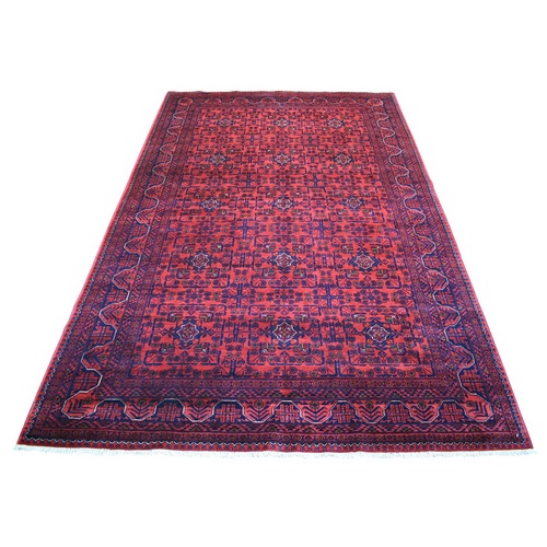Afghan Khamyab All Over Design Denser Weave with Shiny Wool Deep and Saturated Red Hand Knotted Oriental 