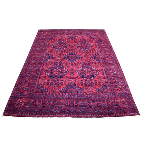 Afghan Khamyab with Tribal Medallions Design Denser Weave with Shiny Wool Deep and Saturated Red Hand Knotted Oriental 