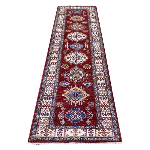 Rich Red Super Kazak with Tribal Medallions Hand Knotted Soft Organic Wool Oriental Runner 