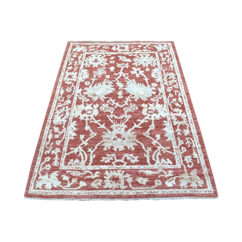 Hand Knotted Brick Red Angora Oushak Pure Afghan Wool with Soft, Velvety Plush Oriental Rug