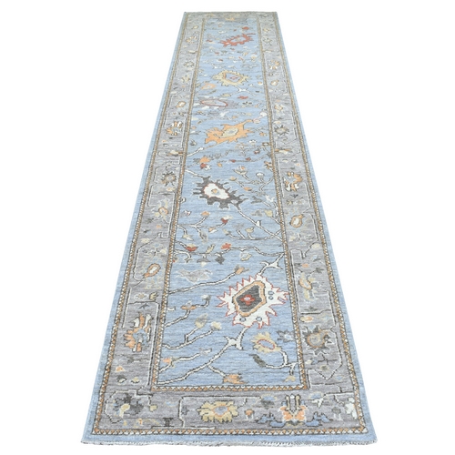 Hand Knotted Light Blue Angora Oushak Extremely Durable Oriental Runner 