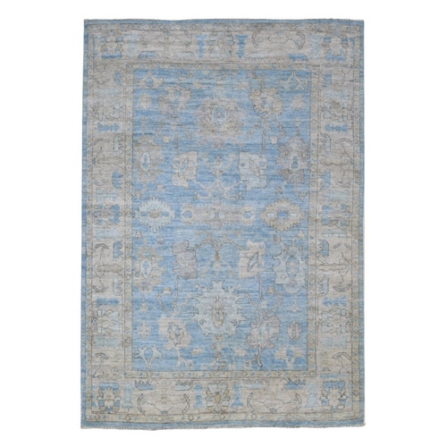 Soft Organic Wool Light Blue with Soft Colors Angora Oushak with Floral Motifs Hand Knotted Oriental 