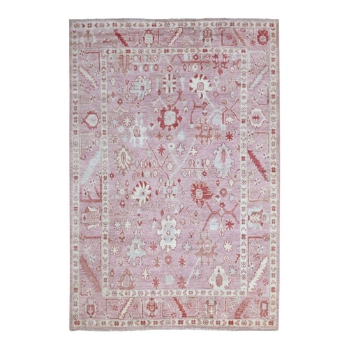 Coral Pink Angora Oushak with Floral Motifs Extremely Durable Wool Hand Knotted Oriental 