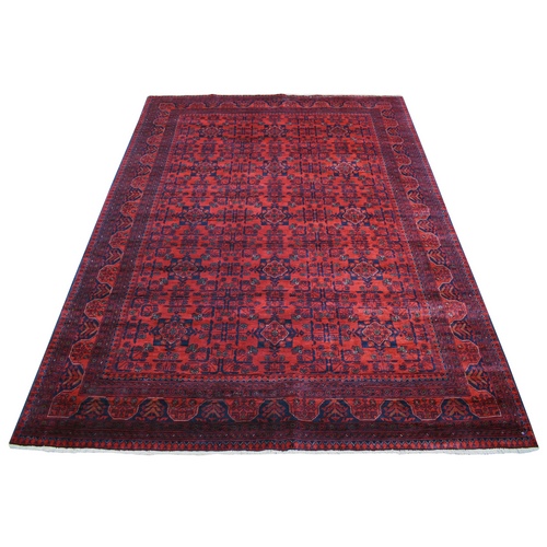 Deep and Rich Red Afghan Khamyab Natural Dyes Denser Weave with Shiny Wool Hand Knotted Oriental Rug