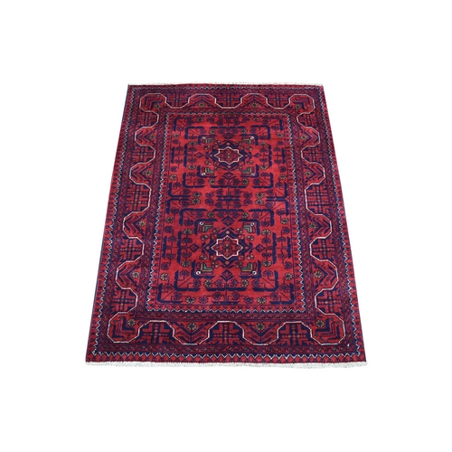 Rich Red Afghan Khamyab Natural Dyes Hand Knotted Denser Weave with Shiny Wool Oriental Rug