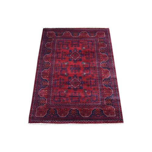 Deep and Saturated Red Hand Knotted Denser Weave with Shiny Wool Afghan Khamyab Oriental Rug