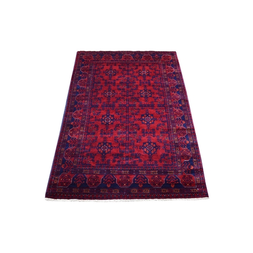 Afghan Khamyab with Geometric Medallions Design Hand Knotted Deep and Saturated Red Denser Weave with Shiny Wool Oriental Rug