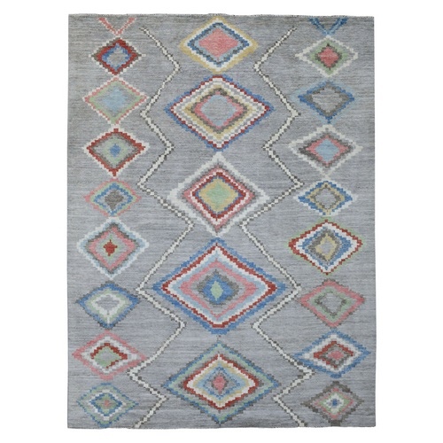 Slate Gray Hand Knotted 100% Afghan Wool Moroccan Berber Boujaad Design Oriental 