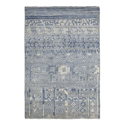 Mix of Gray, Blue and Beige Moroccan Berber Shabby Chic Hand Knotted Soft Natural Wool Oriental 