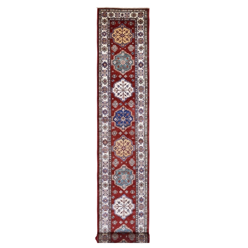 Hand Knotted Rich Red Super Kazak with Tribal Medallions Afghan Wool XL Runner Oriental 