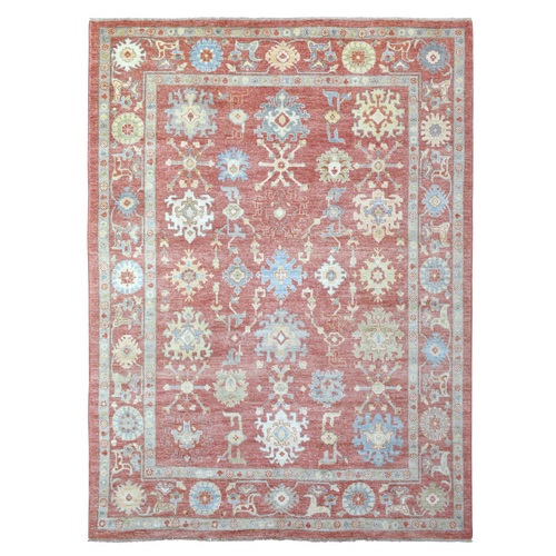 Coral Red Angora Oushak In a Colorful Palette Extra Soft Wool Hand Knotted Oriental Rug