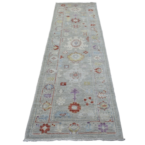 Angora Oushak Soft Pliable Wool Hand Knotted Gray with Soft Colors Oriental Runner 