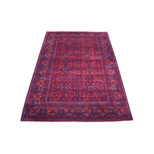 Denser Weave with Shiny Wool Afghan Khamyab with Natural Dyes Hand Knotted Deep Red Oriental Rug