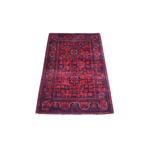 Saturated Red Hand Knotted Afghan Khamyab Denser Weave with Shiny Wool Oriental Rug
