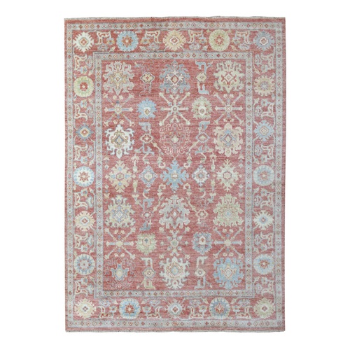 Hand Knotted Cherry Red Angora Oushak with All Over Design Organic Wool Oriental Rug Hand Knotted Cherry Red Angora Oushak with All Over Design Organic Wool Oriental Rug