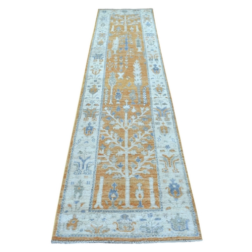 Angora Oushak with Willow and Cypress Tree Design Extra Soft Wool Hand Knotted Burnt Orange Oriental Runner 