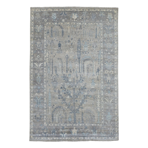 Angora Oushak with Willow and Cypress Tree Design Organic Wool Hand Knotted Gray Oriental 