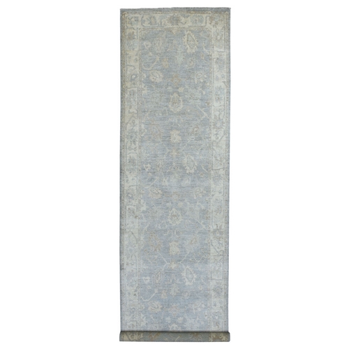 Gray Angora Oushak with Flowing and Open Design Soft Wool Hand Knotted Oriental Wide XL Runner 