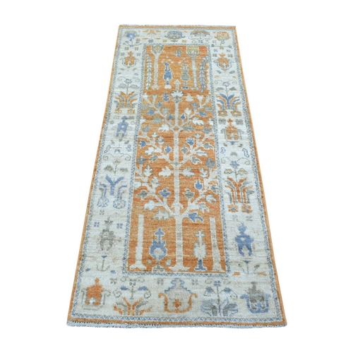 Hand Knotted Sunrise Orange Angora Oushak with Willow and Cypress Tree Design Extra Soft Wool Oriental Runner Rug Hand Knotted Sunrise Orange Angora Oushak with Willow and Cypress Tree Design Extra Soft Wool Oriental Runner Rug