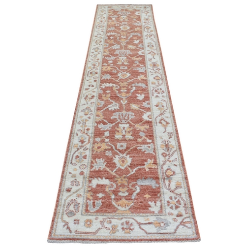 Extra Soft Wool Hand Knotted Soft Orange Angora Oushak with Flowing and Open Design Oriental Runner 