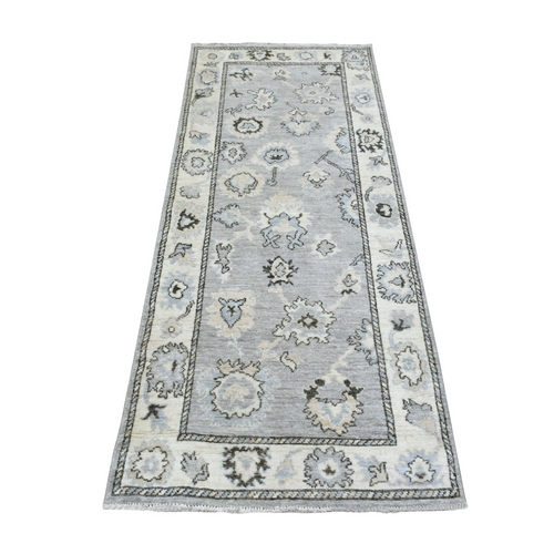 Angora Oushak with Soft Colors Pure Wool Hand Knotted Gray Oriental Runner 
