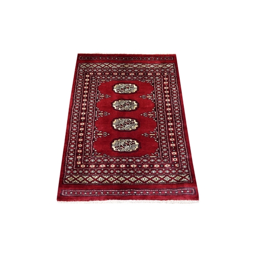 Hand Knotted Mori Bokara with Tribal Medallions Design Deep Red Pure Wool Oriental Rug