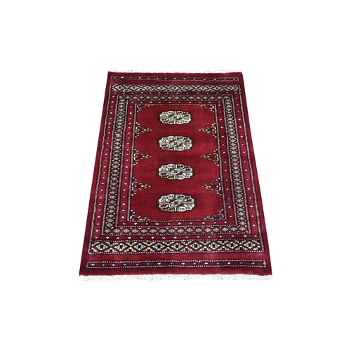 Extra Soft Wool Hand Knotted Mori Bokara with Tribal Medallions Design Deep and Rich Red Oriental Rug