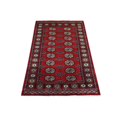 Mori Bokara with Geometric Medallions Design Deep and Rich Red Soft Wool Hand Knotted Oriental 