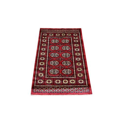 Extra Soft Wool Hand Knotted Mori Bokara with Geometric Medallions Design Rich Red Oriental Rug
