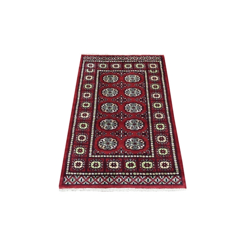 Rich Red Soft Wool Hand Knotted Mori Bokara with Geometric Medallions Design Oriental Rug
