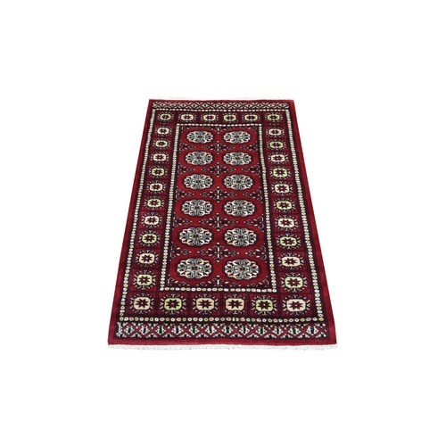 Mori Bokara with Geometric Medallions Design Deep and Rich Red Pure Wool Hand Knotted Oriental Rug